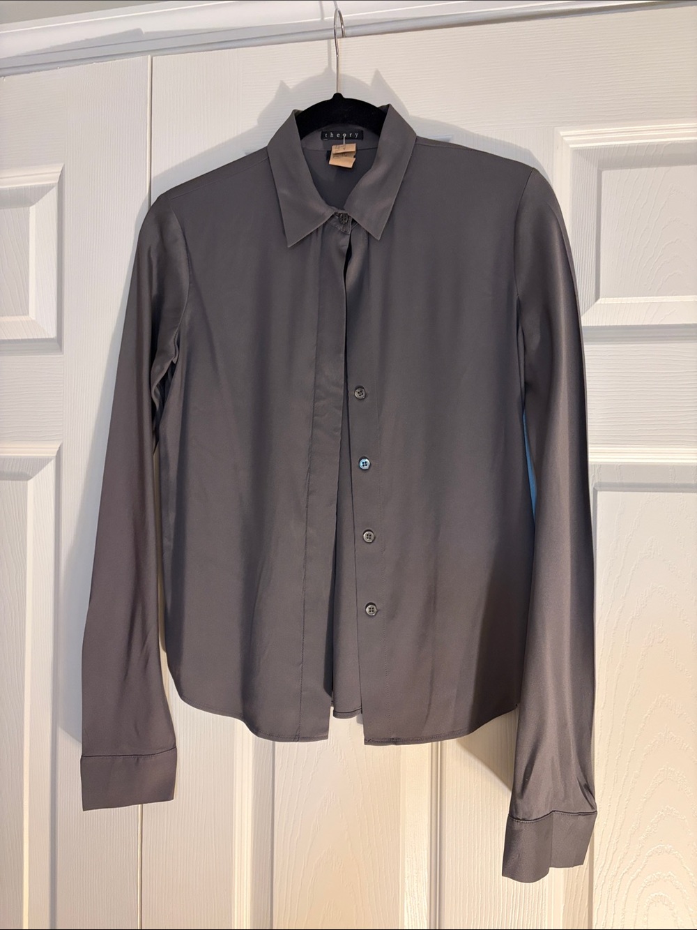 Theory Women's Slate Gray Button-Front Silk Blouse